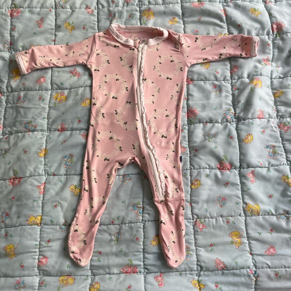 🧚5 for $25🧚 KicKee Pants 0-3m Pink Frilly Bamboo Footed Pajamas One Piece Sleep